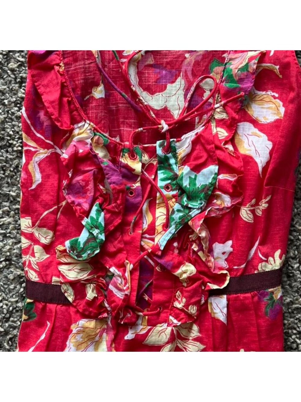 Edme & Esyllte Anthropologie Red Floral Lace Up Ruffle Peplum Cotton Top Size 6 - Picture 3 of 8